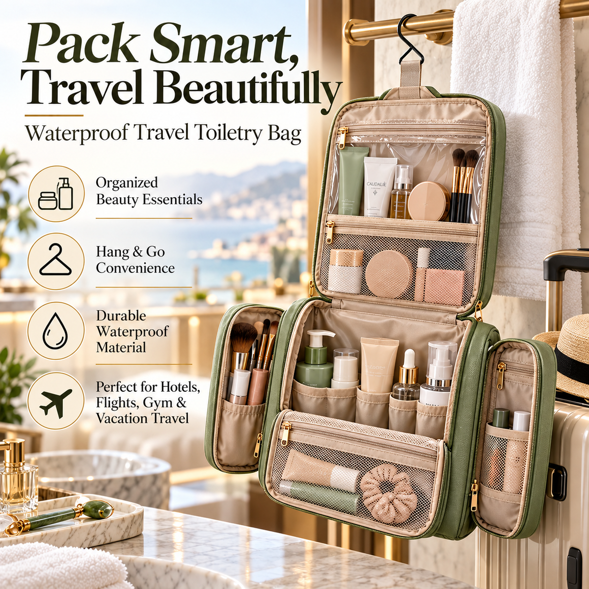 🧴✨ SWEEIM Waterproof Travel Toiletry Bag | Organized Storage for Skincare, Cosmetics & Bathroom Essentials | Multi-Compartment Hanging Design for Easy Access | Durable Easy-Clean Material | Ideal for Hotels, Flights, Gym & Vacation Travel