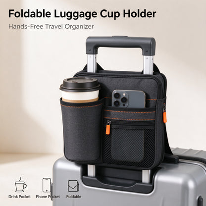🥤✨ SWEEIM Foldable Luggage Cup Holder | Hands-Free Drink & Small-Item Organizer for Suitcase Handles | Multi-Pocket Travel Storage Design | Compact Foldable & Easy to Attach | Ideal for Airports, Train Stations & Busy Travelers