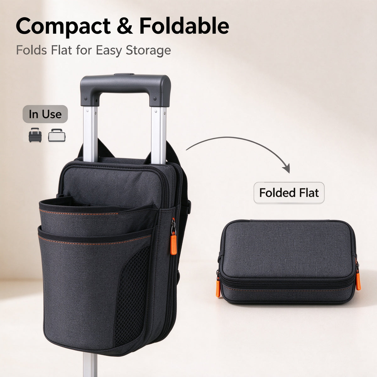 🥤✨ SWEEIM Foldable Luggage Cup Holder | Hands-Free Drink & Small-Item Organizer for Suitcase Handles | Multi-Pocket Travel Storage Design | Compact Foldable & Easy to Attach | Ideal for Airports, Train Stations & Busy Travelers