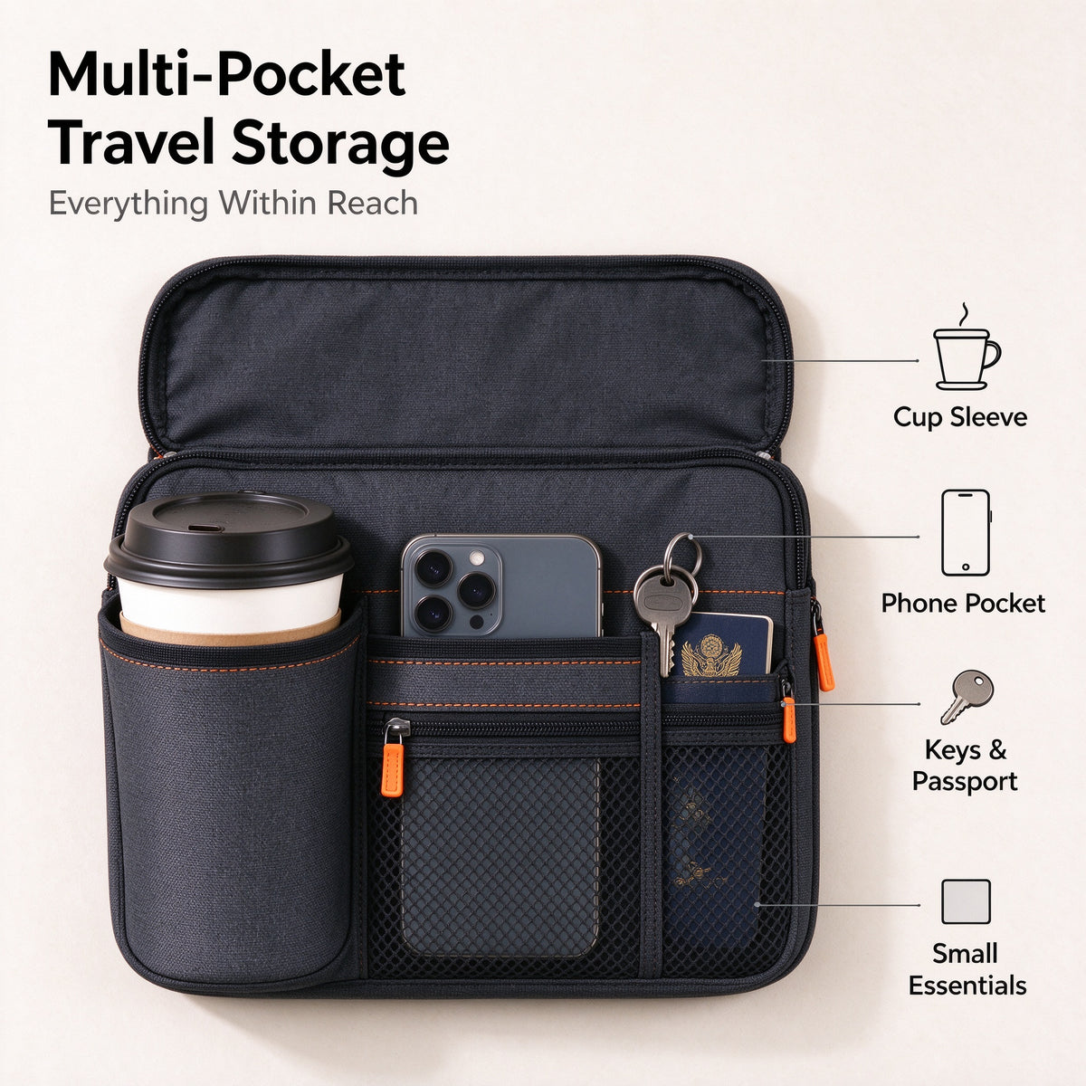 🥤✨ SWEEIM Foldable Luggage Cup Holder | Hands-Free Drink & Small-Item Organizer for Suitcase Handles | Multi-Pocket Travel Storage Design | Compact Foldable & Easy to Attach | Ideal for Airports, Train Stations & Busy Travelers