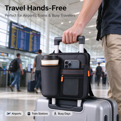 🥤✨ SWEEIM Foldable Luggage Cup Holder | Hands-Free Drink & Small-Item Organizer for Suitcase Handles | Multi-Pocket Travel Storage Design | Compact Foldable & Easy to Attach | Ideal for Airports, Train Stations & Busy Travelers