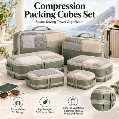 🧳✨ SWEEIM Compression Packing Cubes Set | Space-Saving Travel Organizers for Clothes & Essentials | Expandable Zip Design for Neat Luggage Packing | Lightweight & Easy to Store | Ideal for Vacations, Business Trips & Weekend Travel