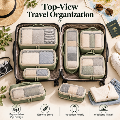 🧳✨ SWEEIM Compression Packing Cubes Set | Space-Saving Travel Organizers for Clothes & Essentials | Expandable Zip Design for Neat Luggage Packing | Lightweight & Easy to Store | Ideal for Vacations, Business Trips & Weekend Travel