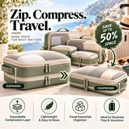 🧳✨ SWEEIM Compression Packing Cubes Set | Space-Saving Travel Organizers for Clothes & Essentials | Expandable Zip Design for Neat Luggage Packing | Lightweight & Easy to Store | Ideal for Vacations, Business Trips & Weekend Travel