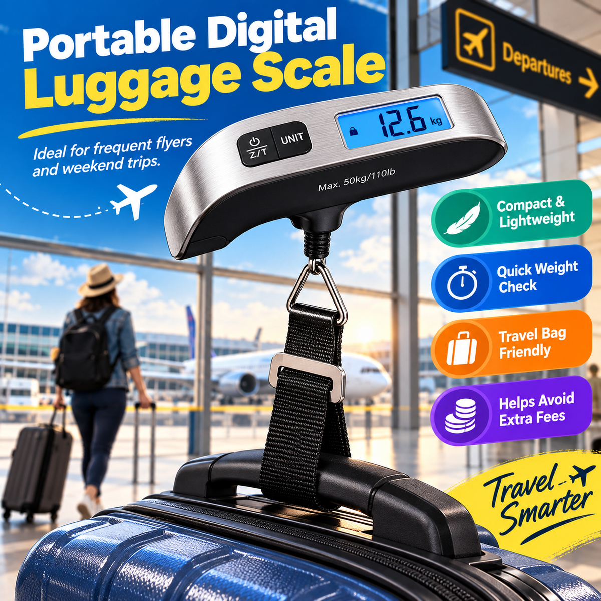 ⚖️✨ SWEEIM Portable Digital Luggage Scale | Accurate Weight Checking for Suitcases & Travel Bags | Compact Handheld Design with Easy-Read Display | Helps Avoid Excess Baggage Fees | Perfect for Flights, Holidays & Business Travel
