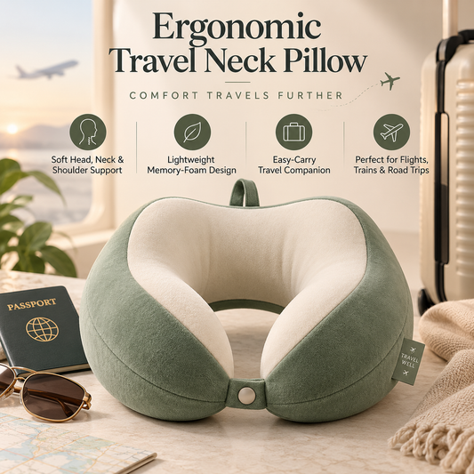 ✈️✨ SWEEIM Ergonomic Travel Neck Pillow | Soft Support for Head, Neck & Shoulder Comfort | Lightweight Memory-Foam Design for Long Journeys | Easy-Carry Travel Companion | Ideal for Flights, Trains, Road Trips & Daily Commuting