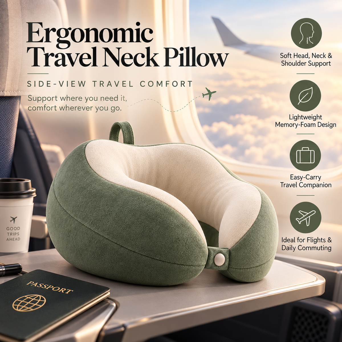 ✈️✨ SWEEIM Ergonomic Travel Neck Pillow | Soft Support for Head, Neck & Shoulder Comfort | Lightweight Memory-Foam Design for Long Journeys | Easy-Carry Travel Companion | Ideal for Flights, Trains, Road Trips & Daily Commuting