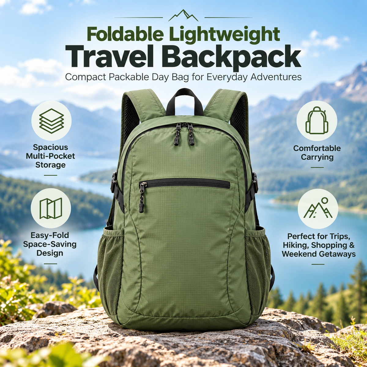 🎒✨ SWEEIM Foldable Lightweight Travel Backpack | Compact Packable Day Bag for Everyday Adventures | Spacious Multi-Pocket Storage & Comfortable Carrying | Easy-Fold Space-Saving Design | Perfect for Trips, Hiking, Shopping & Weekend Getaways