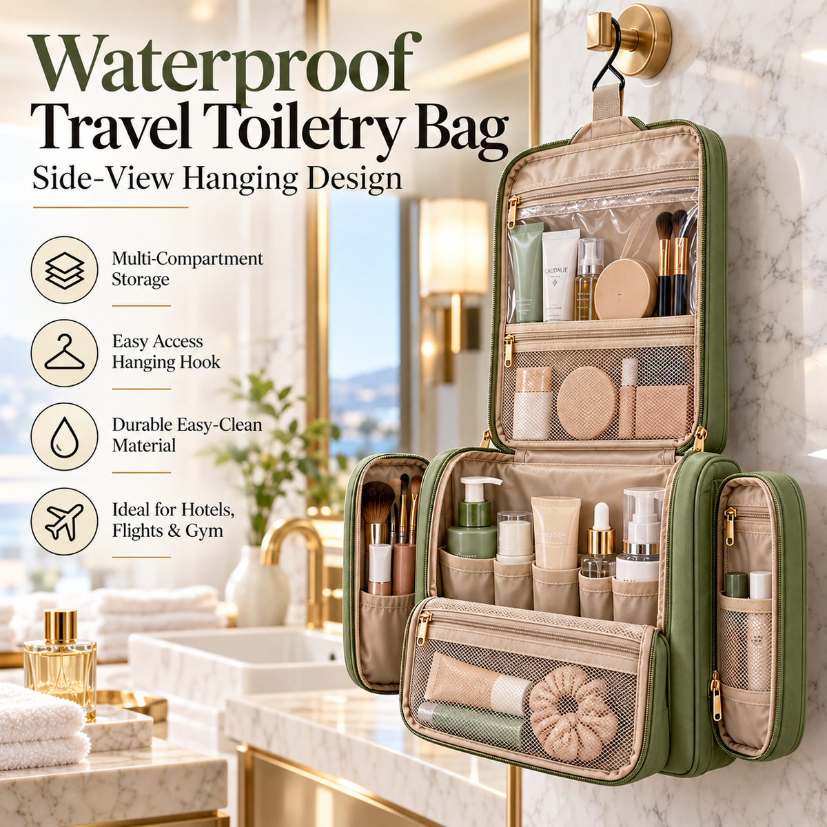 🧴✨ SWEEIM Waterproof Travel Toiletry Bag | Organized Storage for Skincare, Cosmetics & Bathroom Essentials | Multi-Compartment Hanging Design for Easy Access | Durable Easy-Clean Material | Ideal for Hotels, Flights, Gym & Vacation Travel