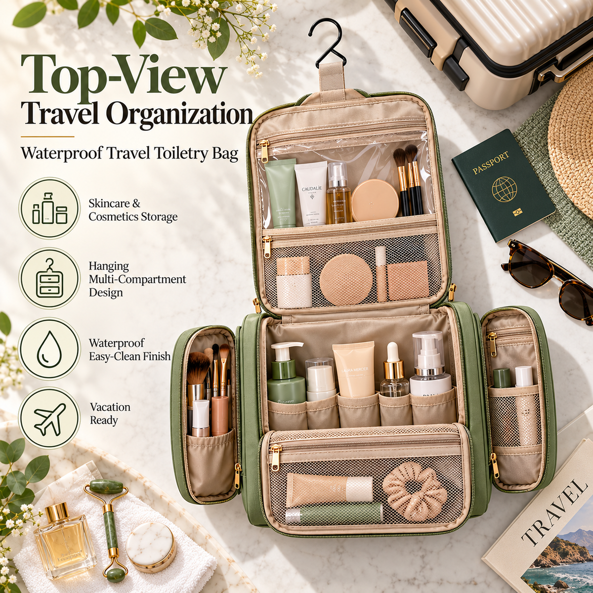 🧴✨ SWEEIM Waterproof Travel Toiletry Bag | Organized Storage for Skincare, Cosmetics & Bathroom Essentials | Multi-Compartment Hanging Design for Easy Access | Durable Easy-Clean Material | Ideal for Hotels, Flights, Gym & Vacation Travel
