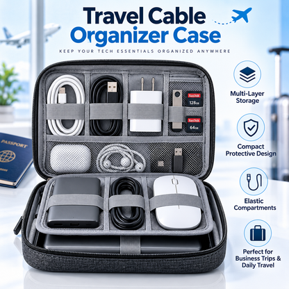 🔌✨ SWEEIM Travel Cable Organizer Case | Multi-Layer Storage for Chargers, Cables & Small Electronics | Compact Protective Design with Elastic Compartments | Keeps Tech Accessories Neat & Easy to Find | Perfect for Business Trips & Daily Travel