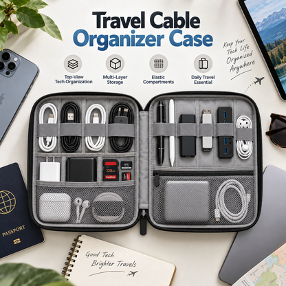 🔌✨ SWEEIM Travel Cable Organizer Case | Multi-Layer Storage for Chargers, Cables & Small Electronics | Compact Protective Design with Elastic Compartments | Keeps Tech Accessories Neat & Easy to Find | Perfect for Business Trips & Daily Travel