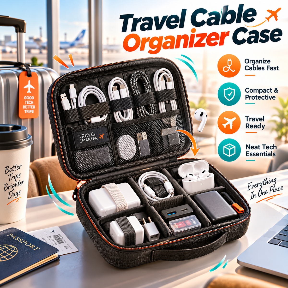 🔌✨ SWEEIM Travel Cable Organizer Case | Multi-Layer Storage for Chargers, Cables & Small Electronics | Compact Protective Design with Elastic Compartments | Keeps Tech Accessories Neat & Easy to Find | Perfect for Business Trips & Daily Travel