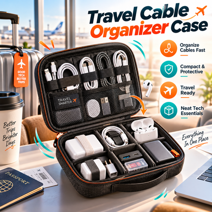 🔌✨ SWEEIM Travel Cable Organizer Case | Multi-Layer Storage for Chargers, Cables & Small Electronics | Compact Protective Design with Elastic Compartments | Keeps Tech Accessories Neat & Easy to Find | Perfect for Business Trips & Daily Travel