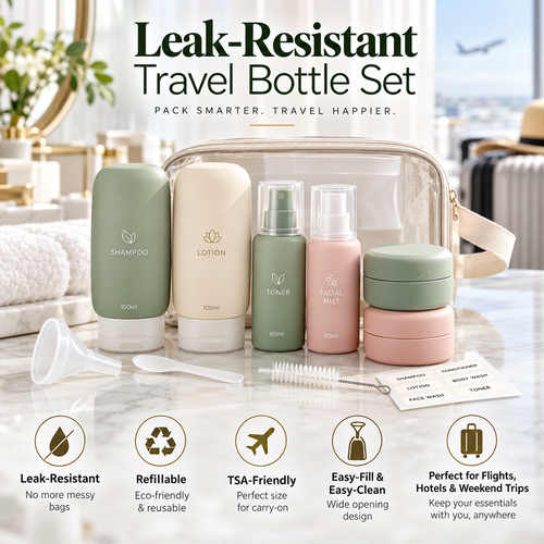 🧴✨ SWEEIM Leak-Resistant Travel Bottle Set | Refillable Containers for Shampoo, Lotion & Toiletries | Compact TSA-Friendly Design with Secure Caps | Easy-Fill & Easy-Clean Reusable Bottles | Perfect for Flights, Hotels & Weekend Trips