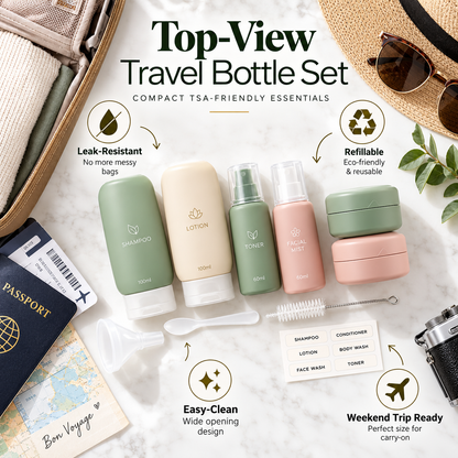 🧴✨ SWEEIM Leak-Resistant Travel Bottle Set | Refillable Containers for Shampoo, Lotion & Toiletries | Compact TSA-Friendly Design with Secure Caps | Easy-Fill & Easy-Clean Reusable Bottles | Perfect for Flights, Hotels & Weekend Trips