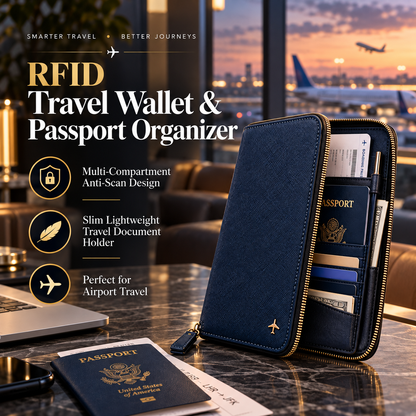 🛂✨ SWEEIM RFID Travel Wallet & Passport Organizer | Secure Storage for Passport, Cards, Tickets & Cash | Multi-Compartment Anti-Scan Design | Slim Lightweight Travel Document Holder | Ideal for International Trips & Airport Travel